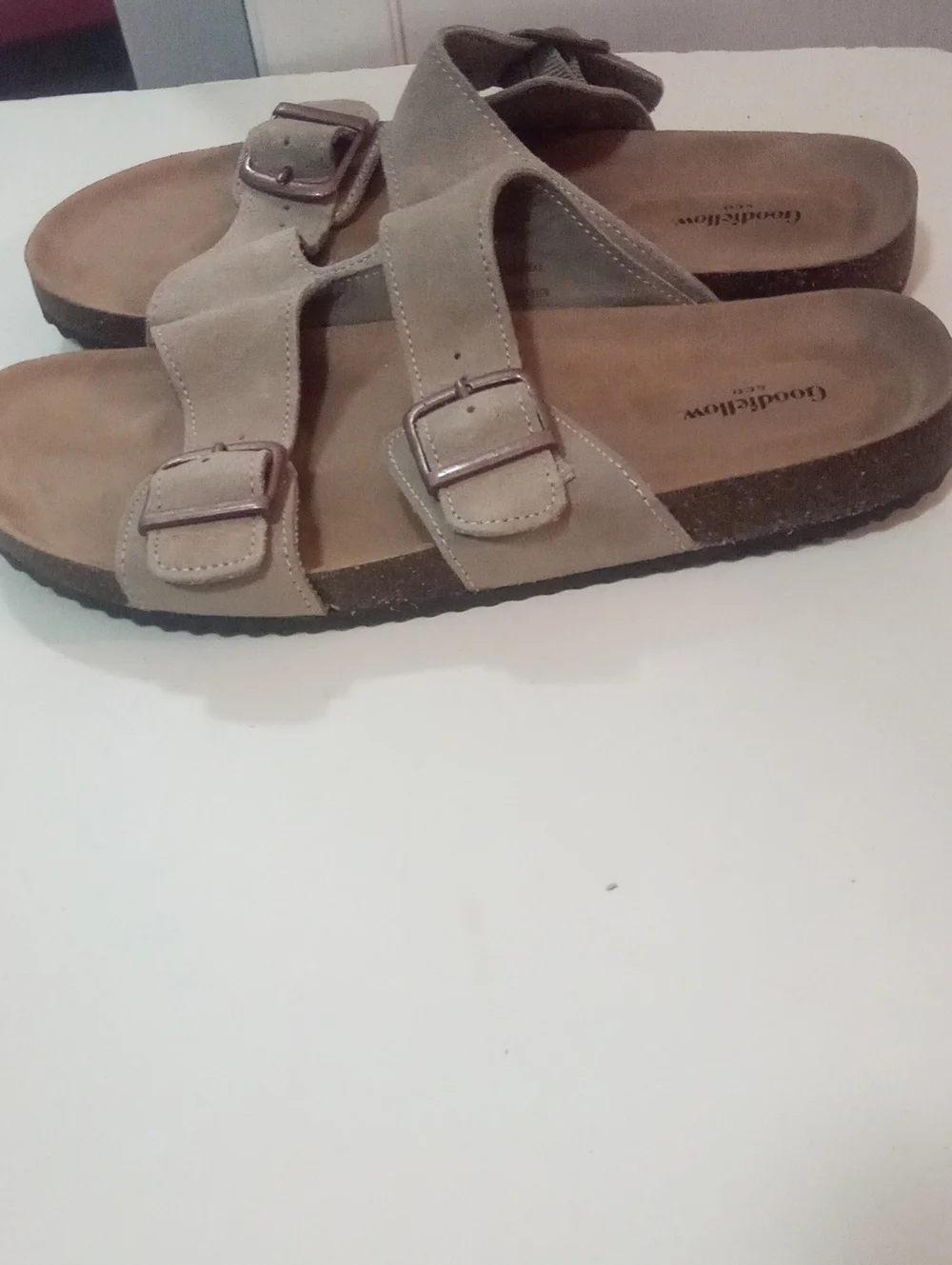 Goodfellow & Co. Suede Double Buckle Slide Sandals - Taupe Sz 9 New NWT $40 Saul
